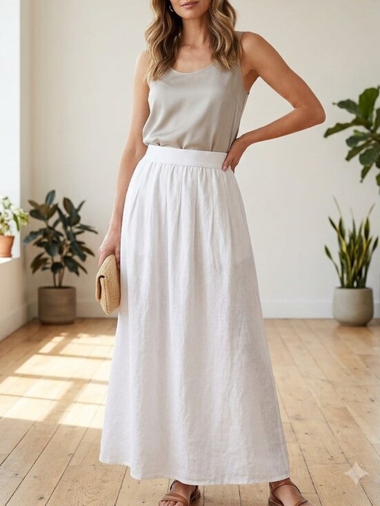 J. Jill Dresses & Skirts - J. Jill New Women White Linen Maxi Skirt with Gathered Waist Size S